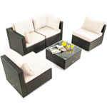 5 Pieces Cushioned Patio Rattan Furniture Set with Glass Table - Image 8