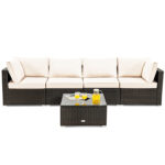 5 Pieces Cushioned Patio Rattan Furniture Set with Glass Table - Image 4