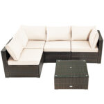 5 Pieces Cushioned Patio Rattan Furniture Set with Glass Table - Image 9