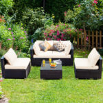 5 Pieces Cushioned Patio Rattan Furniture Set with Glass Table - Image 7