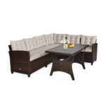 3 Pieces Hand-Woven Rattan Outdoor Sofa Set with Dining Table - Image 3