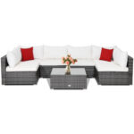 7 Pieces Patio Rattan Furniture Set with Sectional Sofa Cushioned - Image 4