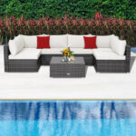 7 Pieces Patio Rattan Furniture Set with Sectional Sofa Cushioned - Image 8