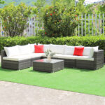 7 Pieces Patio Rattan Furniture Set with Sectional Sofa Cushioned - Image 2