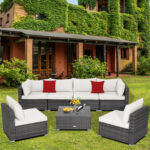 7 Pieces Patio Rattan Furniture Set with Sectional Sofa Cushioned - Image 7