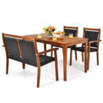 4 Pieces Acacia Wood Patio Rattan Dining Furniture Set - Image 4