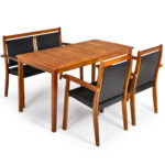 4 Pieces Acacia Wood Patio Rattan Dining Furniture Set - Image 3