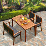 4 Pieces Acacia Wood Patio Rattan Dining Furniture Set - Image 2