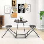3 Pieces Dining Table Set with 2 Foldable Stools for Small Space - Image 2