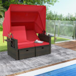 Outdoor Patio Rattan Daybed with Retractable Canopy and Adjustable Backrests - Image 2