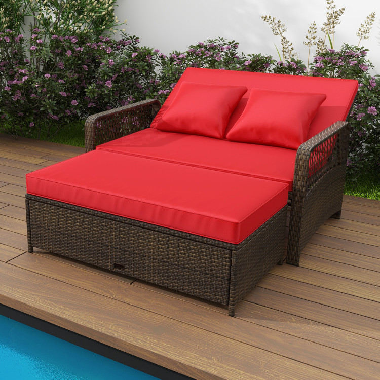 Patio Adjustable Wicker Daybed with 4-Level Backrest and Soft Cushions - Image 3