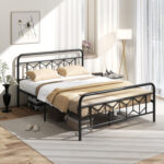 Platform Bed with High Headboard and Snap Lock Metal Slats - Image 2