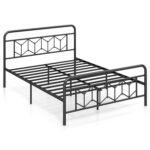 Platform Bed with High Headboard and Snap Lock Metal Slats