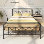 Platform Bed with High Headboard and Snap Lock Metal Slats - Image 5