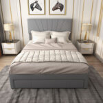 Full/Queen Size Upholstered Bed Frame with Drawer and Adjustable Headboard - Image 2