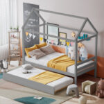 Kids Platform Bed Frame with Roof for Bedroom - Image 2