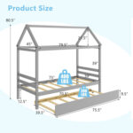 Kids Platform Bed Frame with Roof for Bedroom - Image 5