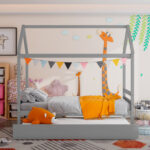 Kids Platform Bed Frame with Roof for Bedroom - Image 6