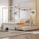 Full Size Canopy Bed Frame with Trundle and Headboard for Kids - Image 2
