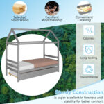 Kids Platform Bed Frame with Roof for Bedroom - Image 9