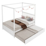Full Size Canopy Bed Frame with Trundle and Headboard for Kids - Image 5