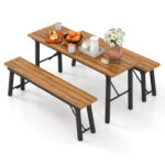 Outdoor Dining Table and Bench Set with Acacia Wood Top for Yard Garden Poolside - Image 3