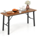 Outdoor Dining Table and Bench Set with Acacia Wood Top for Yard Garden Poolside - Image 4