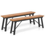 Outdoor Dining Table and Bench Set with Acacia Wood Top for Yard Garden Poolside - Image 7
