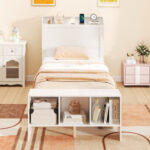 Twin/Full Size Bed Frame with 2 USB Ports with Storage Headboard and Lights - Image 2