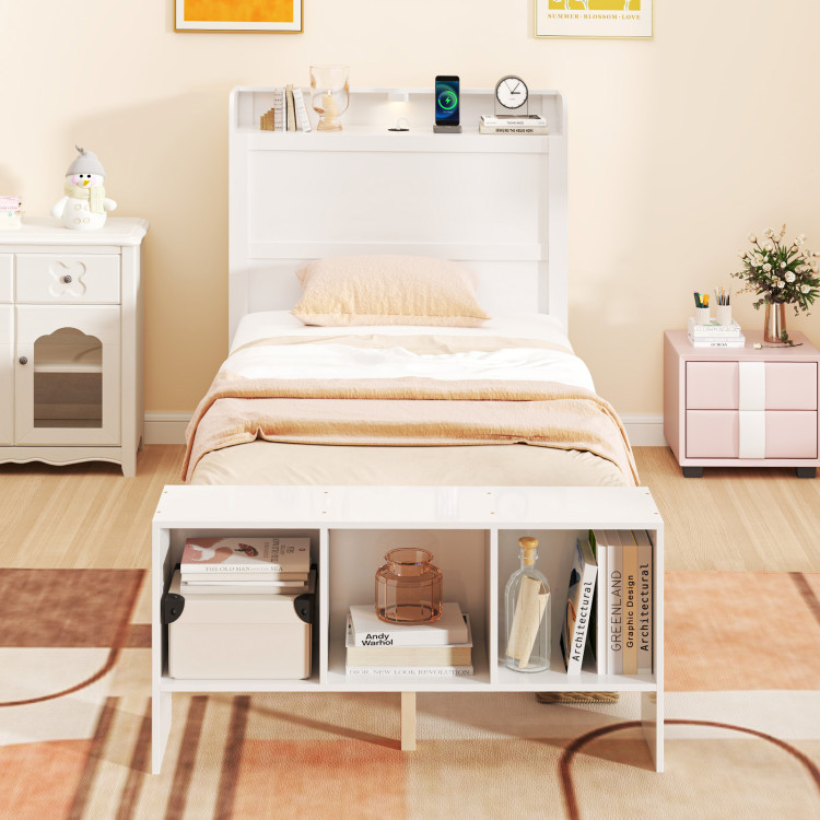 Twin/Full Size Bed Frame with 2 USB Ports with Storage Headboard and Lights - Image 2