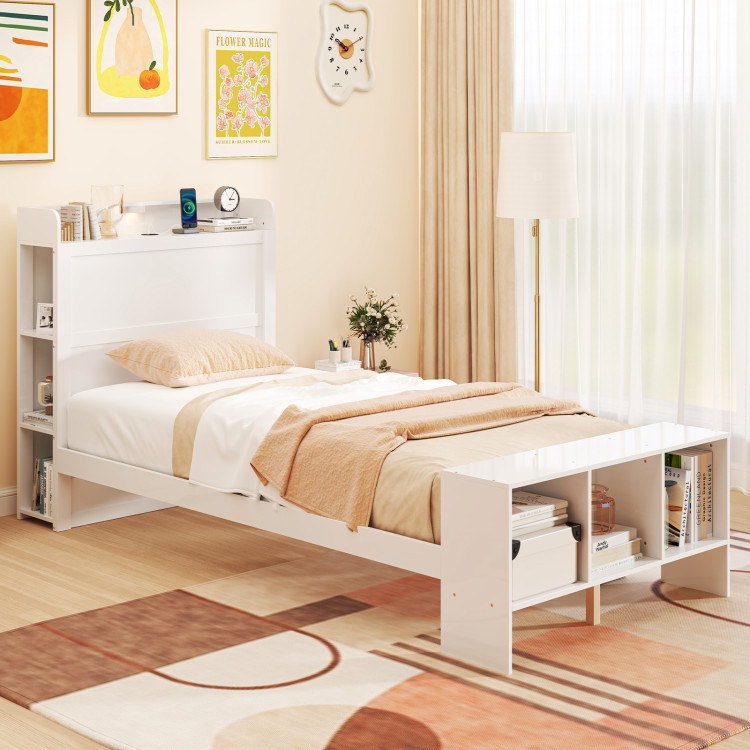 Twin/Full Size Bed Frame with 2 USB Ports with Storage Headboard and Lights - Image 5