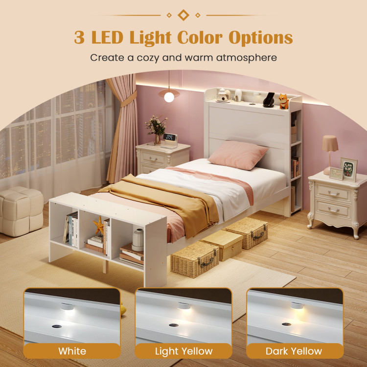 Twin/Full Size Bed Frame with 2 USB Ports with Storage Headboard and Lights - Image 6