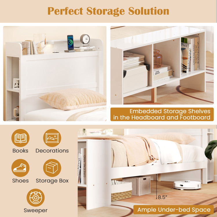 Twin/Full Size Bed Frame with 2 USB Ports with Storage Headboard and Lights - Image 8