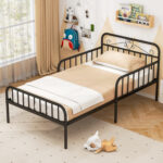 Twin Size Bed Frame with Headboard and Safety Side Guardrails - Image 3