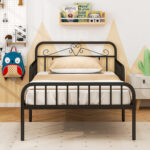 Twin Size Bed Frame with Headboard and Safety Side Guardrails - Image 7