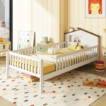 Twin Size Kids Montessori Bed with House-Shaped Headboard and Built-in Storage Shelf - Image 2