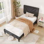 Upholstered Platform Bed with Tufted Headboard and Wooden Slats - Image 3