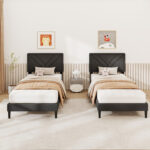 Upholstered Platform Bed with Tufted Headboard and Wooden Slats - Image 2