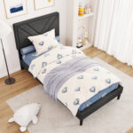 Upholstered Platform Bed with Tufted Headboard and Wooden Slats - Image 5
