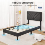 Upholstered Platform Bed with Tufted Headboard and Wooden Slats - Image 7