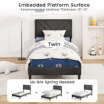 Upholstered Platform Bed with Tufted Headboard and Wooden Slats - Image 8