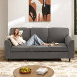 Upholstered Teddy Velvet 3-Seat Sofa with Comfy Back Pillows - Image 3
