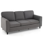 Upholstered Teddy Velvet 3-Seat Sofa with Comfy Back Pillows