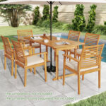 Acacia Wood 7-Piece Patio Dining Set with Umbrella Hole - Image 2