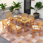 7Â Pieces AcaciaÂ WoodÂ PatioÂ DiningÂ Set withÂ 1.97 Inch Umbrella Hole and Padded Cushions