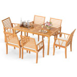 7Â Pieces AcaciaÂ WoodÂ PatioÂ DiningÂ Set withÂ 1.97 Inch Umbrella Hole and Padded Cushions - Image 3