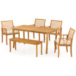 AcaciaÂ WoodÂ OutdoorÂ TableÂ andÂ BenchÂ ChairsÂ Set withÂ 1.97 Inch Umbrella Hole - Image 2