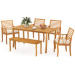 AcaciaÂ WoodÂ OutdoorÂ TableÂ andÂ BenchÂ ChairsÂ Set withÂ 1.97 Inch Umbrella Hole - Image 3