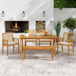 AcaciaÂ WoodÂ OutdoorÂ TableÂ andÂ BenchÂ ChairsÂ Set withÂ 1.97 Inch Umbrella Hole