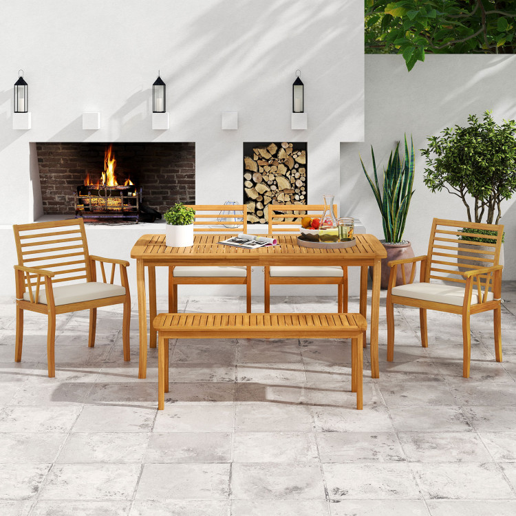 upload_1756868113821592_470814.jpg Acacia Wood Outdoor Table and Bench Chairs Set with 1.97 Inch Umbrella Hole - Image 1